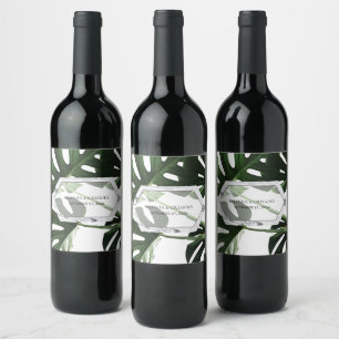 Étiquette Pour Bouteilles De Vin Mariage en marbre tropical Monstera