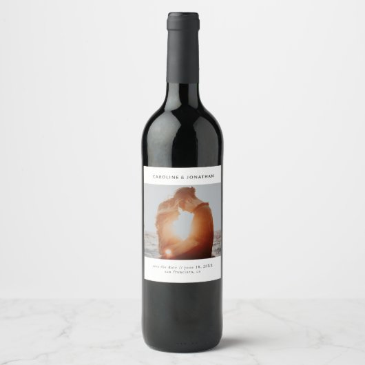 Étiquette Pour Bouteilles De Vin Mariage Enregistrer la date Photo Simple Minimal B (Devant)