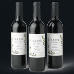 Étiquette Pour Bouteilles De Vin Mariage Enregistrer La Date Verdure Eucalyptus<br><div class="desc">Mariage sauver le étiquette de vin date dispose d'aquarelle vert eucalyptus.</div>