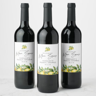 Étiquette Pour Bouteilles De Vin Mariage Estival Moderne au Citron et aux Agrumes