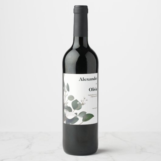 Étiquette Pour Bouteilles De Vin Mariage Eucalyptus moderne (Devant)