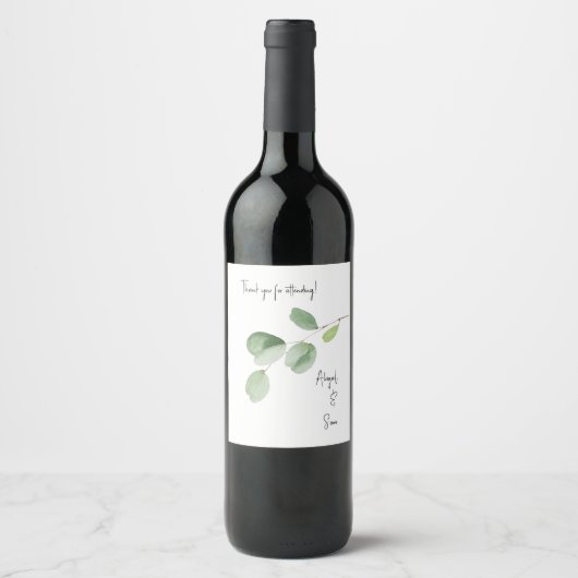 Étiquette Pour Bouteilles De Vin Mariage Eucalyptus personnalisé moderne (Devant)
