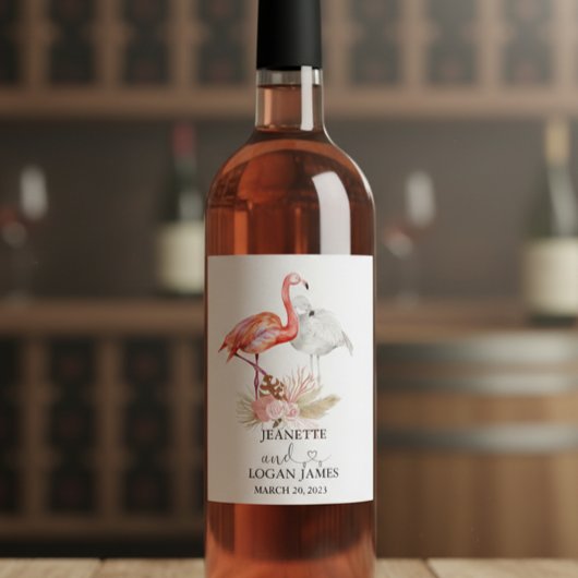 Étiquette Pour Bouteilles De Vin Mariage Faveur Flamant rose tropical Boho Aquarell