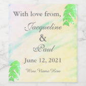 Étiquette Pour Bouteilles De Vin Mariage Feuille d'aquarelle Tropical Merci (Étiquettes simples)