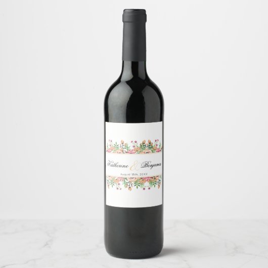 Étiquette Pour Bouteilles De Vin Mariage Fleur de Pêche (Devant)
