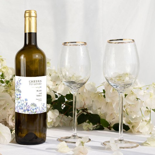 Étiquette Pour Bouteilles De Vin Mariage Fleur sauvage de Periwinkle