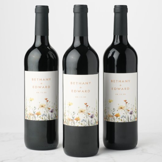 Étiquette Pour Bouteilles De Vin Mariage Fleur sauvage rustique (Bouteilles)