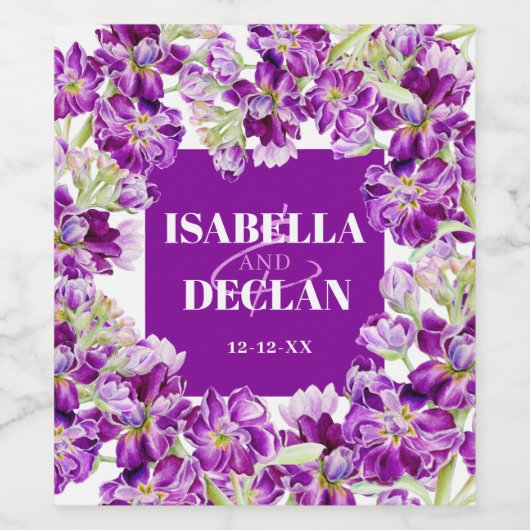 Étiquette Pour Bouteilles De Vin Mariage fleuri stock pourpre (Étiquettes simples)