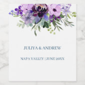 Étiquette Pour Bouteilles De Vin Mariage fleuri violet (Étiquettes simples)