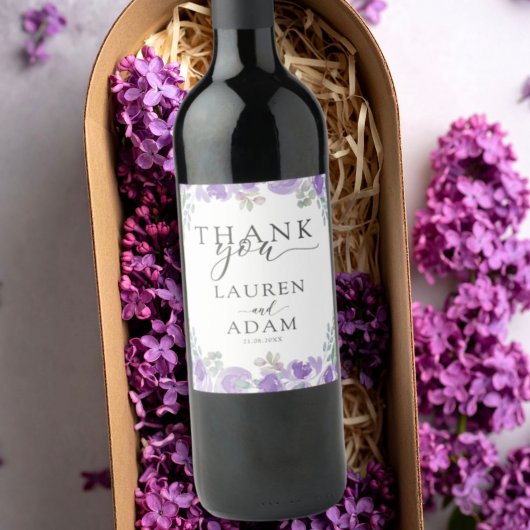 Étiquette Pour Bouteilles De Vin Mariage Fleuris Moderne Violet