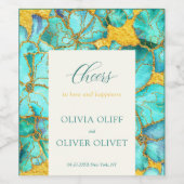 Étiquette Pour Bouteilles De Vin Mariage Fleurs turquoises (Étiquettes simples)