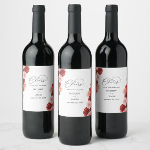 Étiquette Pour Bouteilles De Vin Mariage floral à ligne rouge