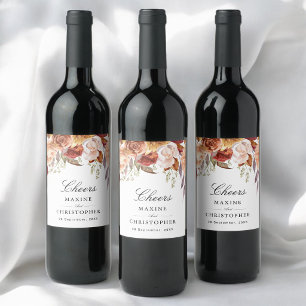 Étiquette Pour Bouteilles De Vin Mariage Floral Aquarelle Rouge Bourgogne