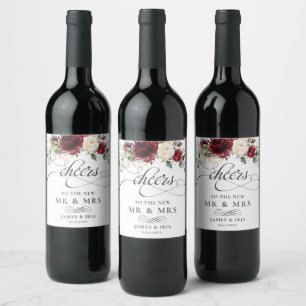 Étiquette Pour Bouteilles De Vin Mariage floral blanc blanc ivoire rouge Bourgogne