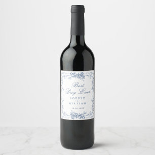 Étiquette Pour Bouteilles De Vin Mariage Floral bleu bleu de la Renaissance
