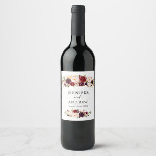 Étiquette Pour Bouteilles De Vin Mariage Floral Bourgogne Marsala Favoriser le Étiq