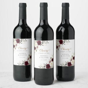 Étiquette Pour Bouteilles De Vin Mariage Floral Bourgogne Merlot Verdure