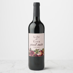Étiquette Pour Bouteilles De Vin Mariage Floral Bourgogne personnalisé