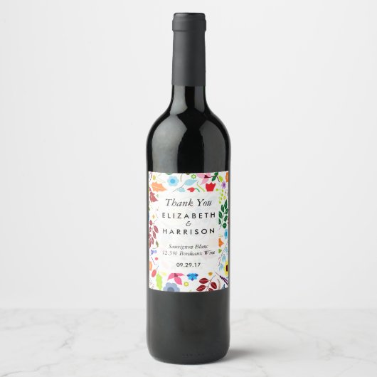 Étiquette Pour Bouteilles De Vin Mariage floral chic boho moderne (Devant)
