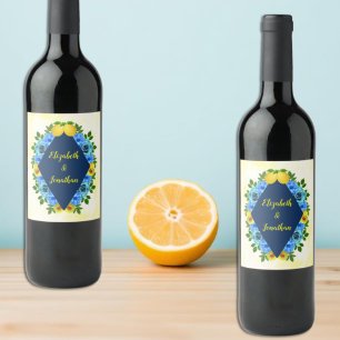 Étiquette Pour Bouteilles De Vin Mariage Floral Citron Ensoleillé