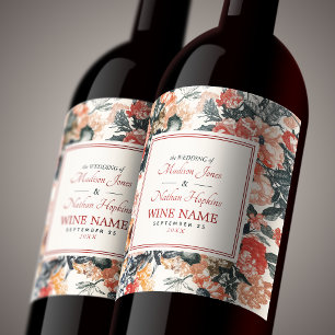 Étiquette Pour Bouteilles De Vin Mariage Floral Cottagecore Crème Vintage