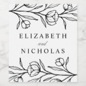 Étiquette Pour Bouteilles De Vin Mariage floral croisé noir et blanc (Étiquettes simples)