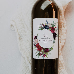 Étiquette Pour Bouteilles De Vin Mariage Floral de la marine de Bourgogne moderne É