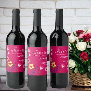 Étiquette Pour Bouteilles De Vin Mariage floral de printemps rose Fuchsia gras et b