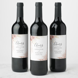 Étiquette Pour Bouteilles De Vin Mariage floral d'herbe de Pampas en terre cuite