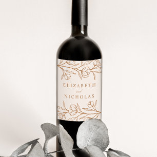 Étiquette Pour Bouteilles De Vin Mariage Floral Esquisse Amande et Cuivre