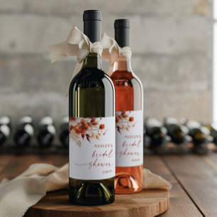 Étiquette Pour Bouteilles De Vin Mariage Floral Fleur Brun Bordeaux Rouillé Shower 