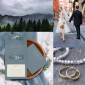 Étiquette Pour Bouteilles De Vin Mariage floral gris bleu foncé hiver