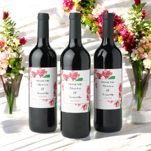 Étiquette Pour Bouteilles De Vin Mariage Floral Magnolia Aquarelle Rose Blanc