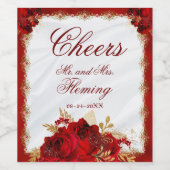 Étiquette Pour Bouteilles De Vin Mariage floral métallique rouge et or (Étiquettes simples)