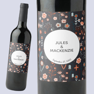 Étiquette Pour Bouteilles De Vin Mariage Floral noir scandinave