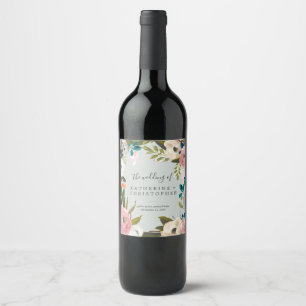 Étiquette Pour Bouteilles De Vin Mariage floral peint