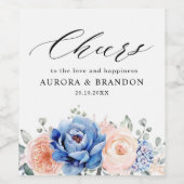 Étiquette Pour Bouteilles De Vin Mariage floral rose bleu marine (Étiquettes simples)