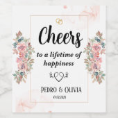 Étiquette Pour Bouteilles De Vin Mariage floral rose moderne (Étiquettes simples)