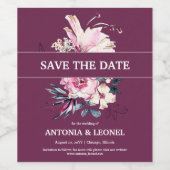 Étiquette Pour Bouteilles De Vin Mariage floral rose Plum Enregistrer la date (Étiquettes simples)