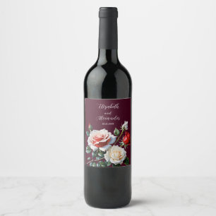 Étiquette Pour Bouteilles De Vin Mariage floral rose rose foncé