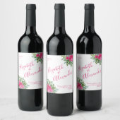 Étiquette Pour Bouteilles De Vin Mariage floral rose vif (Bouteilles)
