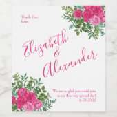 Étiquette Pour Bouteilles De Vin Mariage floral rose vif (Étiquettes simples)