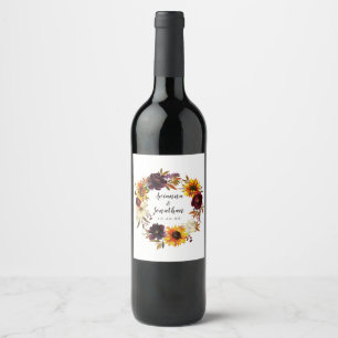 Étiquette Pour Bouteilles De Vin Mariage floral rustique d'automne