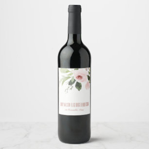 ÉTIQUETTE POUR BOUTEILLES DE VIN MARIAGE FLORALE ROSE BLANC LAVÉ SOUS COULEUR