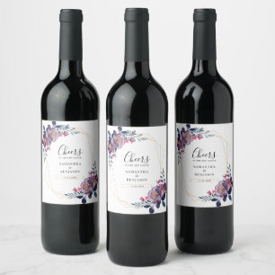 Étiquette Pour Bouteilles De Vin Mariage géométrique floral violet M. et Mme