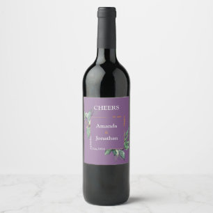 Étiquette Pour Bouteilles De Vin Mariage Gold Frame et Lavender Floral Vin Étiquett