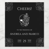 Étiquette Pour Bouteilles De Vin Mariage gothique du crâne noir et blanc (Étiquettes simples)