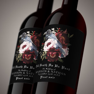 Étiquette Pour Bouteilles De Vin Mariage gothique romantique à l'aquarelle avec cor