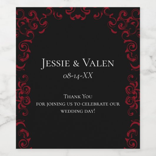 Étiquette Pour Bouteilles De Vin Mariage gothique rouge et noir (Étiquettes simples)