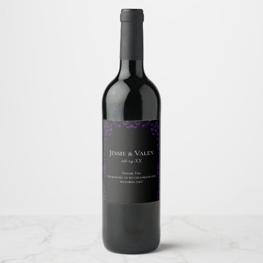 Étiquette Pour Bouteilles De Vin Mariage gothique violet et noir (Devant)